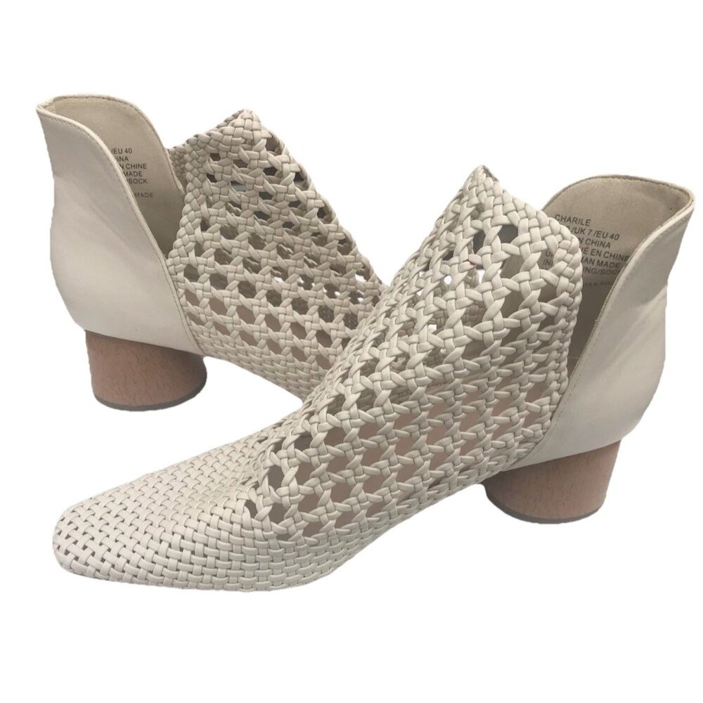 Justfab Charlie White Woven Leather Ankle Boots Heels Women’s 9 EU 40 Mod Boho